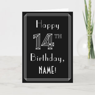 14th Birthday: Art Deco Style # 14 & Custom Name Card