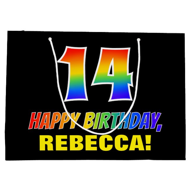 14th Birthday: Bold, Fun, Simple, Rainbow 14 Large Gift Bag (Back)