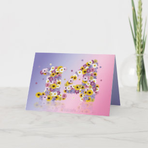 14th birthday card with flowery letters
