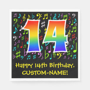 14th Birthday - Colourful Music Symbols, Rainbow 1 Napkin