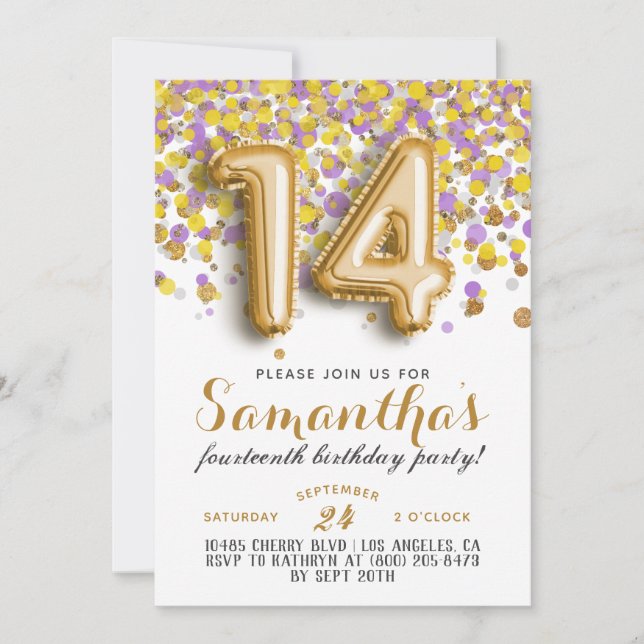 14th Birthday Confetti Invitation (Front)