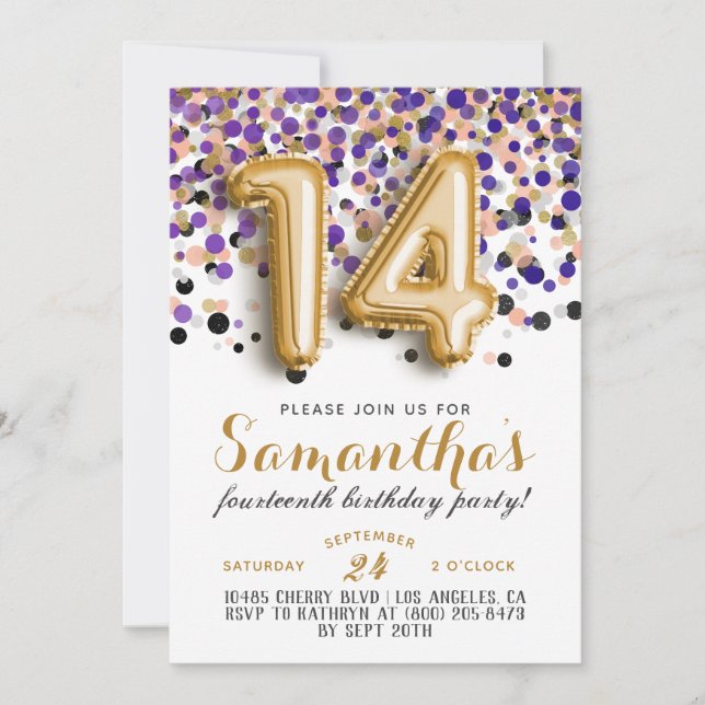 14th Birthday Confetti Invitation (Front)