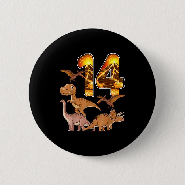 14th Birthday Dinosaur T-rex 14 Years Old Birthday 2 Inch Round Button (Front)