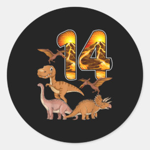 14th Birthday Dinosaur T-rex 14 Years Old Birthday Classic Round Sticker