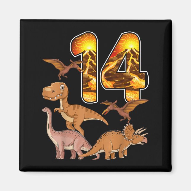 14th Birthday Dinosaur T-rex 14 Years Old Birthday Magnet (Front)