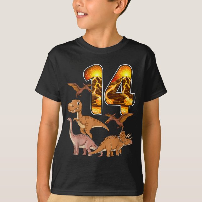 14th Birthday Dinosaur T-rex 14 Years Old Birthday T-Shirt (Front)