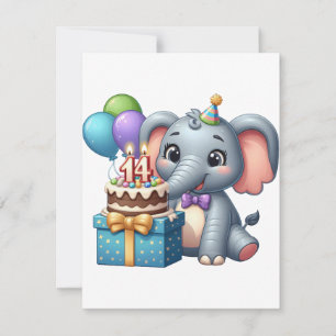 14th Birthday Elephant Card