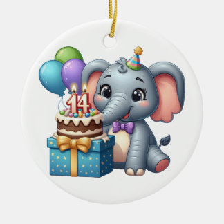 14th Birthday Elephant Ceramic Ornament