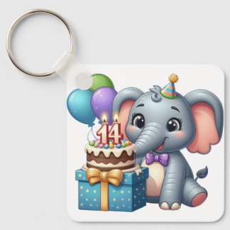 14th Birthday Elephant Keychain