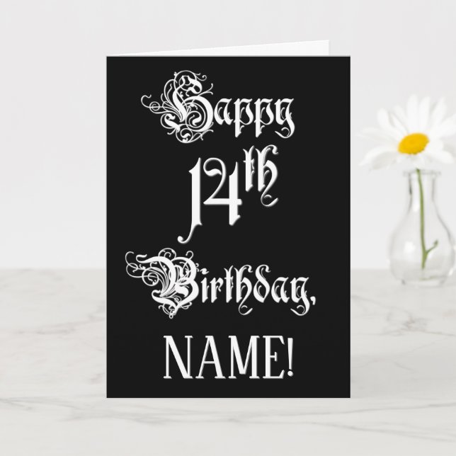 14th Birthday: Fancy, Elegant Script + Custom Name Card (Small Plant)