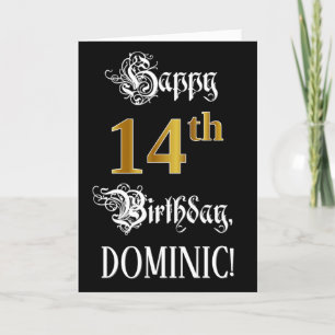 14th Birthday — Fancy Script; Faux Gold Look; Name Card
