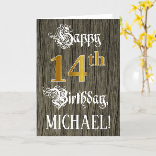 14th Birthday: Faux Gold Look + Faux Wood Pattern Card