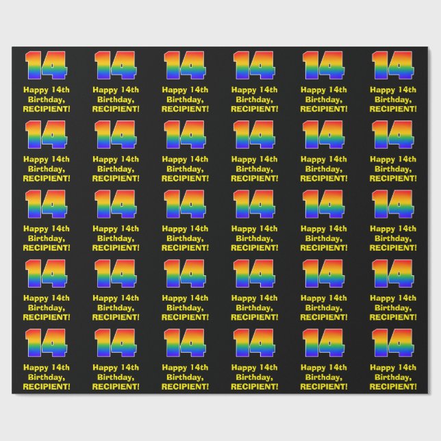 14th Birthday: Fun, Colourful Rainbow Inspired # 1 Wrapping Paper (Flat)