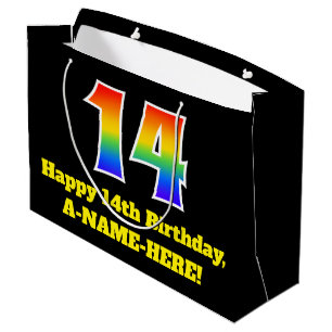 14th Birthday ~ Fun, Colourful, Vibrant, Rainbow 1 Large Gift Bag