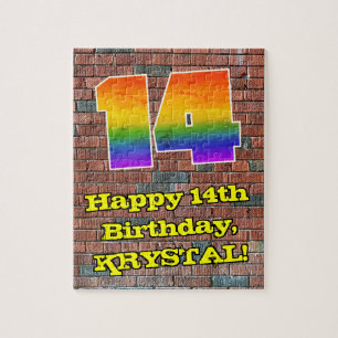 14th Birthday: Fun Graffiti-Inspired Rainbow 14 Jigsaw Puzzle