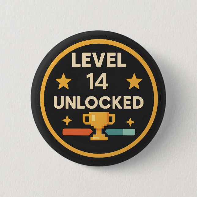 14th birthday gamer funny level unlocked pun 2 inch round button (Front)