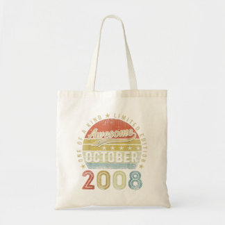 14th Birthday Gift Awesome Since October 2008 14 Y Tote Bag