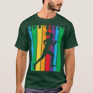 14th Birthday Gift Fourn Colourful Running 14 Year T-Shirt