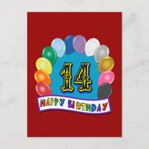 14th Birthday Gifts with Assorted Balloons Design Postcard
