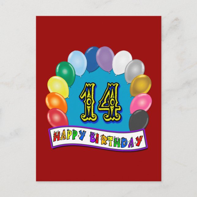14th Birthday Gifts with Assorted Balloons Design Postcard (Front)