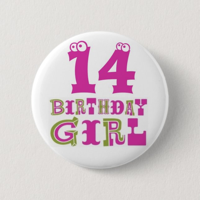 14th Birthday Girl Button Badge (Front)