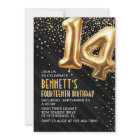 14th Birthday Gold Black Invitation