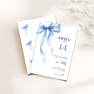 14th Birthday Invitation Blue Bow for Girls