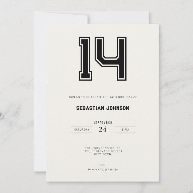 14th Birthday Invitation - Minimal Sport Style (Front)