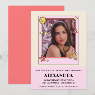 14th birthday invitation Retro Groovy Pink Floral