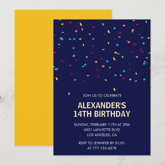 14th birthday invitations Boy Confetti Modern (Front/Back)