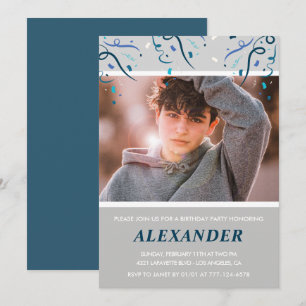 14th birthday invitations Boy Confetti Photo Navy