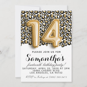 14th Birthday Leopard Animal Print Invitation