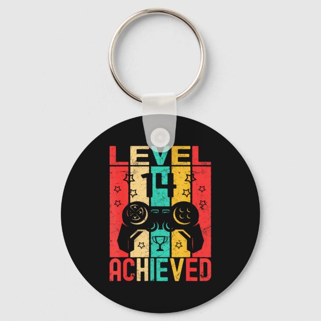 14th Birthday Level 14 Achieved Gamer Funny Birthd Keychain (Front)