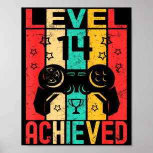 14th Birthday Level 14 Achieved Gamer Funny Birthd Poster