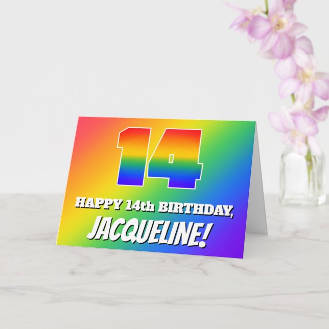 14th Birthday: Multicolored Rainbow Pattern # 14 Card (Orchid)