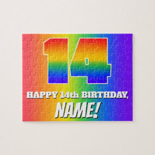14th Birthday — Multicolored Rainbow Pattern “14” Jigsaw Puzzle