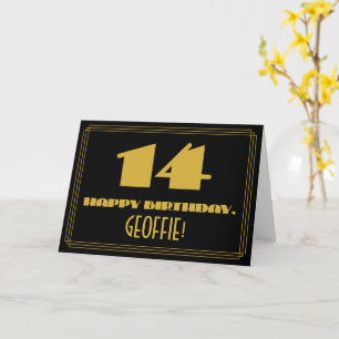 14th Birthday: Name + Art Deco Inspired Look "14" Card