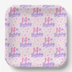 14th Birthday Paper Plates, Fourteenth Pink Party Plate