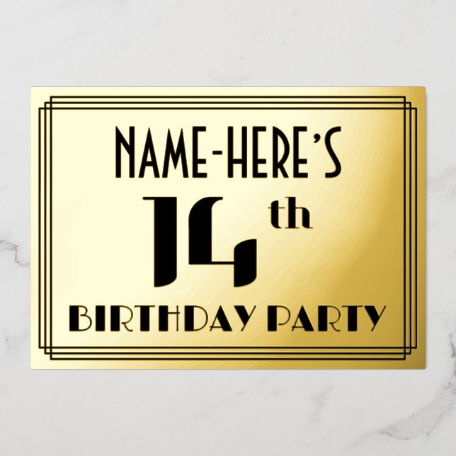 14th Birthday Party: Art Deco Look “14” and Name (Front)