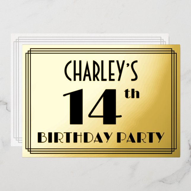 14th Birthday Party — Art Deco Look “14” + Name (Front/Back)