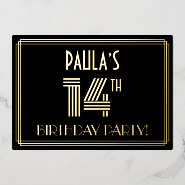 14th Birthday Party — Art Deco Style “14” + Name (Front)