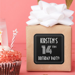 14th Birthday Party: Art Deco Style & Custom Name Square Sticker