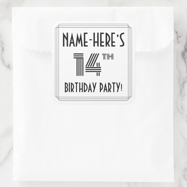 14th Birthday Party: Art Deco Style + Custom Name Square Sticker (Bag)