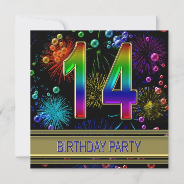 14th Birthday party Invitation with bubbles (Front)