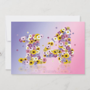 14th Birthday party, with flowered letters Invitation