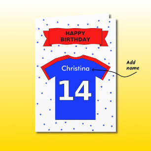 14th birthday personalized sports shirt card
