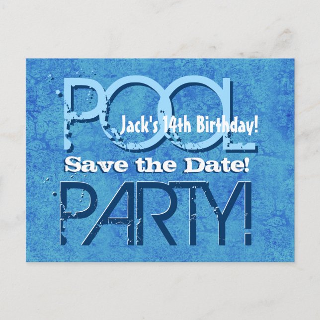 14th Birthday Pool Party Save the Date V014 Announcement Postcard (Front)