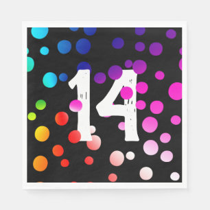 14th Birthday Rainbow Dots on Black Napkin