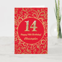 14th Birthday Red and Gold Floral Pattern