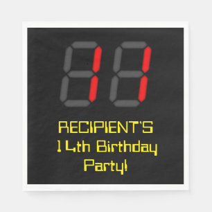 14th Birthday: Red Digital Clock Style "14" + Name Napkin